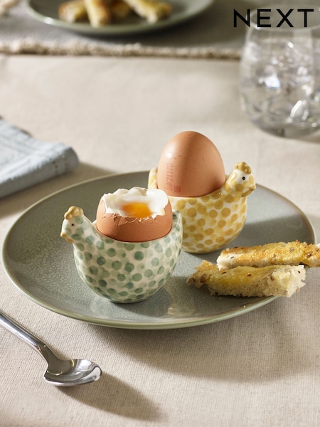 Set of 2 Sage Green Pat and Peggy Chicken Egg Cups (514265) | €11