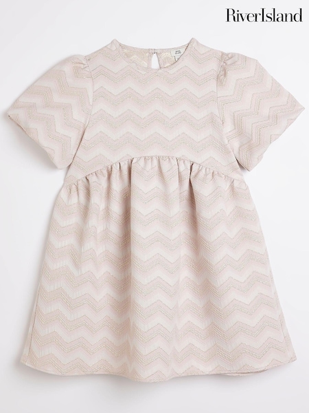 River Island Girls Pink Jacquard Stripe Smock Dress (515085) | €25