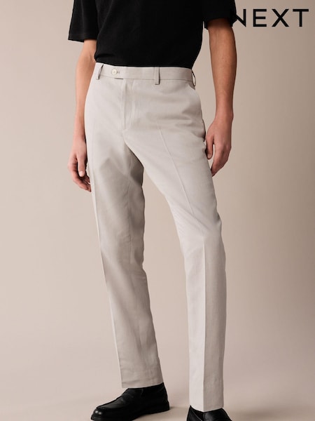 Light Grey Slim Fit Linen Blend Suit Trousers (515226) | AED109