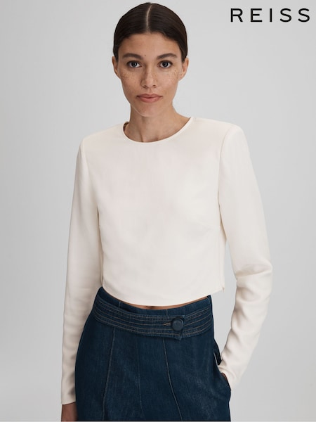Cream - Reiss Ariana Crew Neck Cropped Top