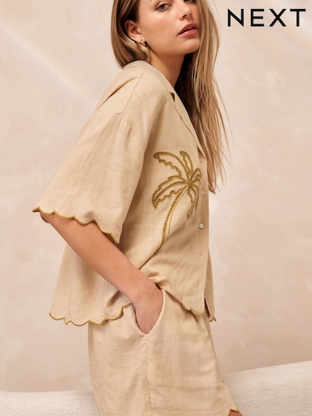 Cream Scallop Edge Button Through Short Set Pyjamas (516241) | €19