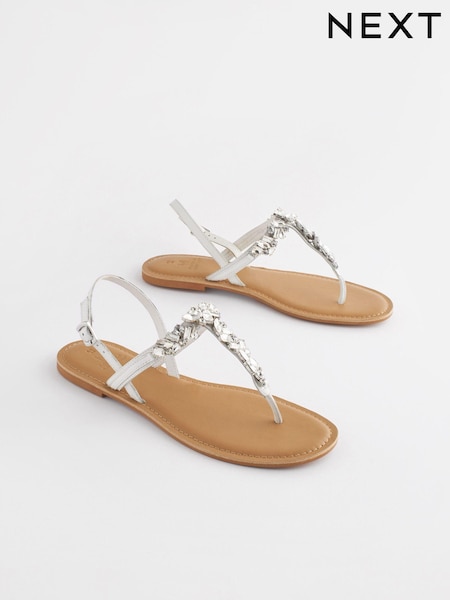 Silver Forever Comfort® Standard/Wide Fit Jewel Toe Leather Post Sandals (516416) | AED134