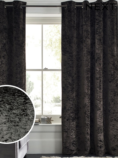 Charcoal Grey Crushed Velvet Eyelet Lined Curtains (516561) | €31 - €66