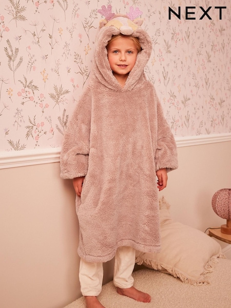 Pink Reindeer Christmas Print Soft Fleece Hooded Blanket (3-16yrs) (517080) | €0