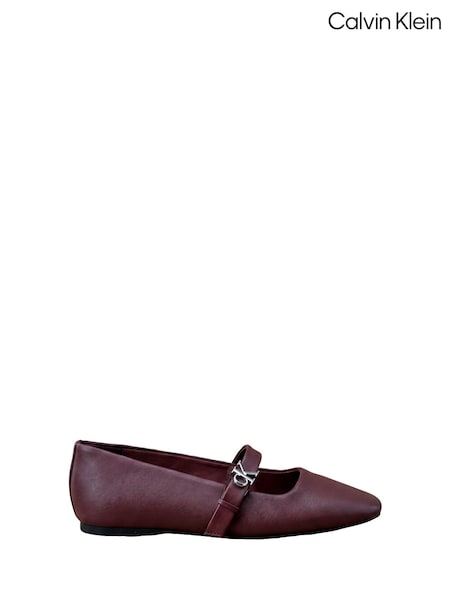 Red - Calvin Klein Leather Mary Jane Ballerinas