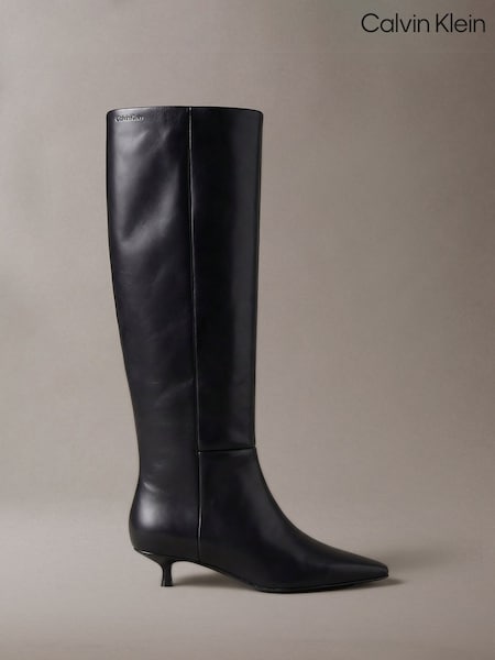 Crno - Calvin Klein Leather Kitten Heel Knee Boots