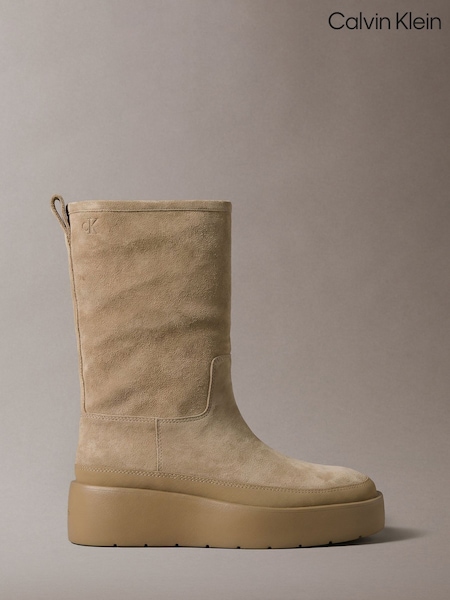 Brown - Calvin Klein Suede Water Repellent Platform Boots