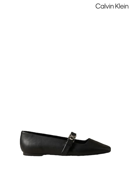 Schwarz - Calvin Klein Leather Mary Jane Ballerinas