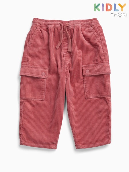 Pink - Kidly By Mori Barrel Leg Corduroy Trousers
