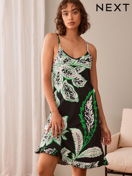 Black Floral Cotton Slip Nightie (518129) | OMR4