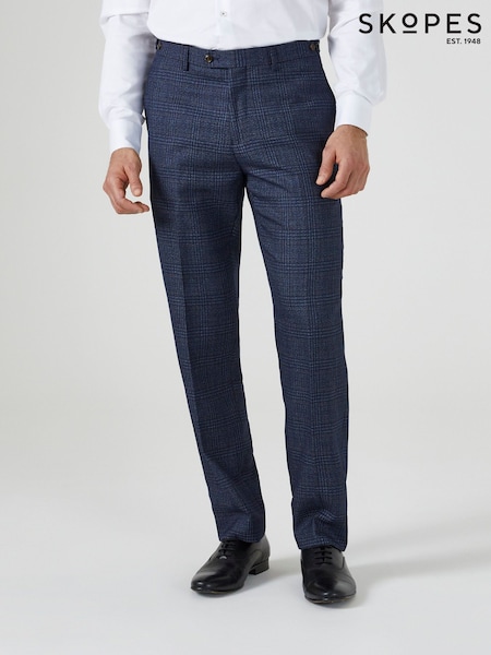 Skopes Blue Tailored Fit Woolf Check Suit: Trousers (518277) | AED349