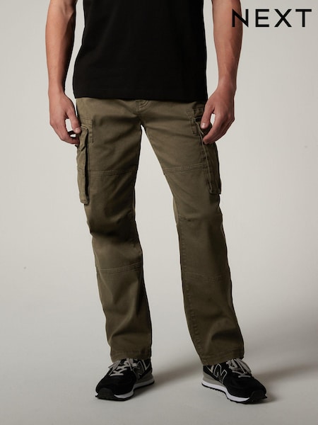 Khaki Green Straight Authentic Stretch Cotton Blend Cargo Trousers (518364) | €11