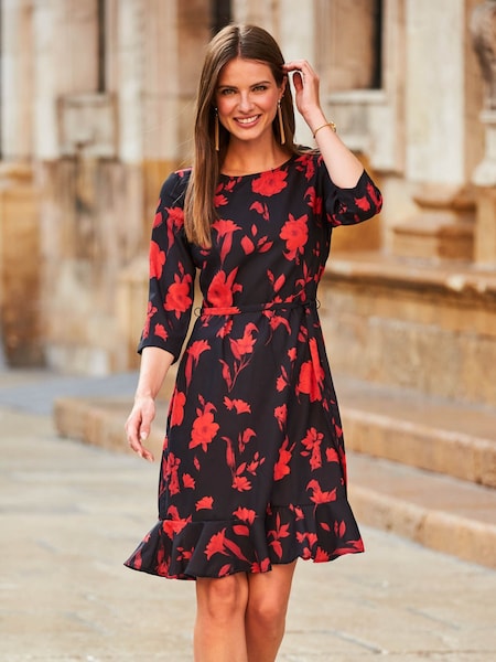 Sosandar Black 3/4 Sleeve Ruffle Hem Shift Dress (518370) | €47