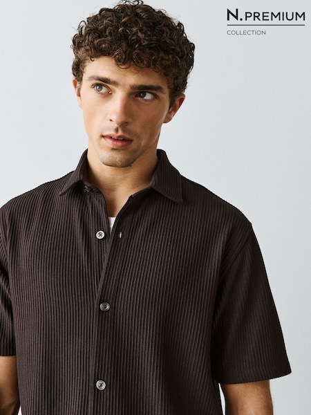 Chocolate Brown - Regular Textured Jersey Short Sleeve Shirt
