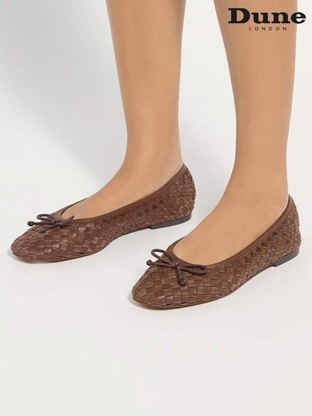 Brown - Dune London Leather Heat Woven Ballerina Shoes