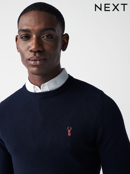 Navy Blue Oxford Crew Neck Regular Mock Shirt Jumper (519683) | R$ 400