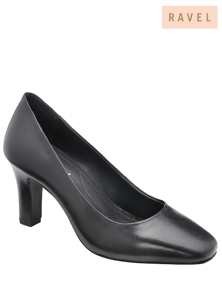 Black - Ravel Leather Court Shoe On A Shaped Heels