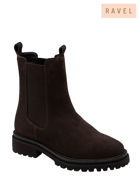 Brown - Ravel Suede Leather Chelsea Ankle Boots On A Cleated Sole