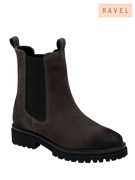 ধূসর - Ravel Suede Leather Chelsea Ankle On A Cleated Sole Boots