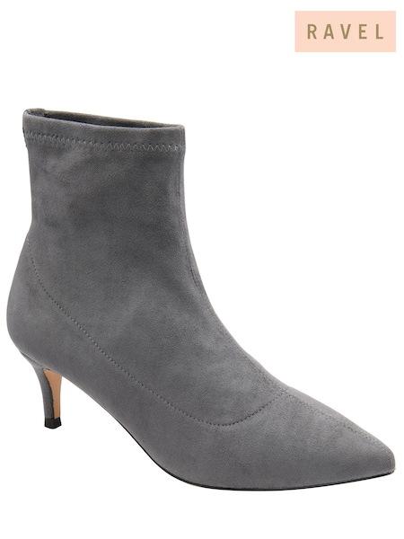 Grey - Ravel Ankle Sock Boot On A Kitten Heels