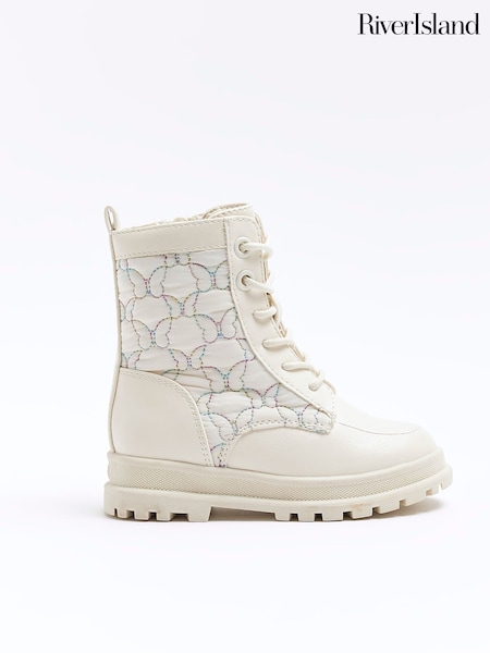 River Island Cream Girls Rainbow Stitch Boots (520144) | €17.50