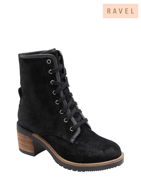 Black - Ravel Suede Leather Lace Up Cleated Ankle Boots