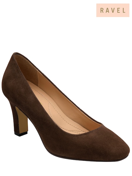 Marrone - Ravel Suede Leather Court Shoe On A Shaped Heels