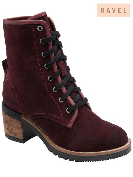 Red - Ravel Suede Leather Lace Up Cleated Ankle Boots