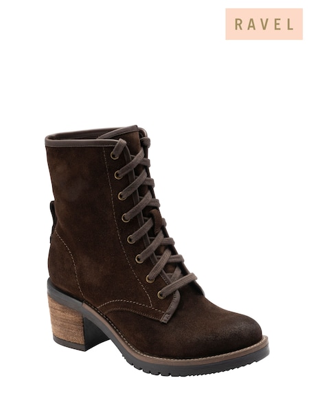Brown - Ravel Suede Leather Lace Up Cleated Ankle Boots