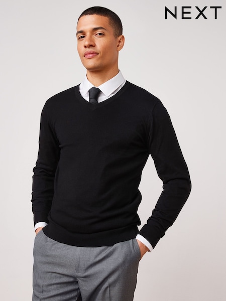 Black V-Neck Regular Soft Touch Knit Jumper (520444) | €14