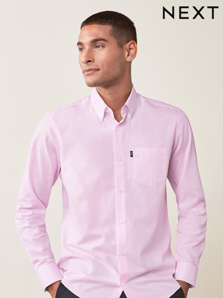 ורוד בהיר - גזרה צרה - Button Down Easy Iron Oxford Shirt (520684) | ‏83‏₪
