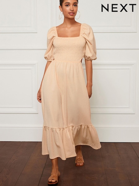 Ecru Textured Jersey Cut Out Midi Dress (520760) | €18