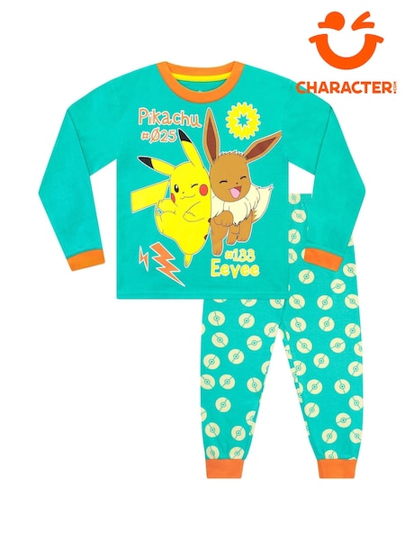 Character Green 100% Cotton Pokemon Pikachu and Eevee Pyjamas (520823) | 94 QAR