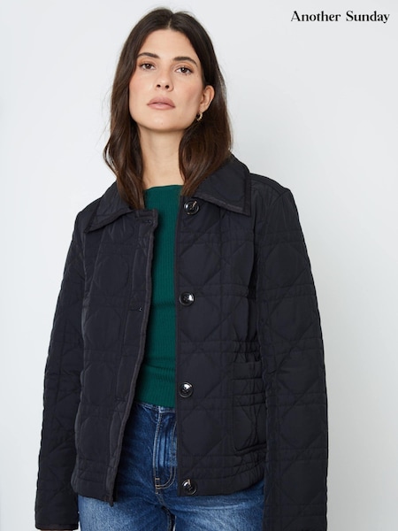 Another Sunday Diamond Quilted Padded Lightweight Jacket with Collar In Black (520902) | €43