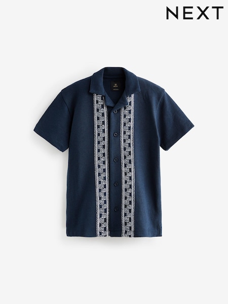 Navy Blue Embroidered Short Sleeve Shirt (3-16yrs) (521462) | €7 - €9