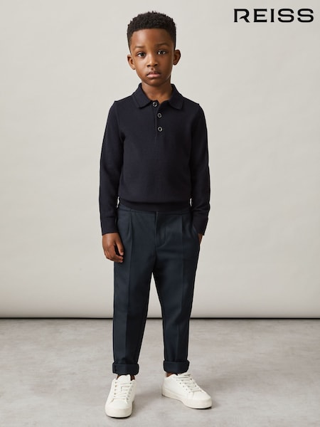 أزرق داكن - Reiss Trafford Merino Wool Polo Shirt (521630) | ‏245 د.إ.‏