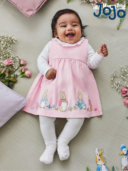 JoJo Maman Bébé Pink Peter Rabbit Appliqué Baby Dress & Body Set (521719) | €54