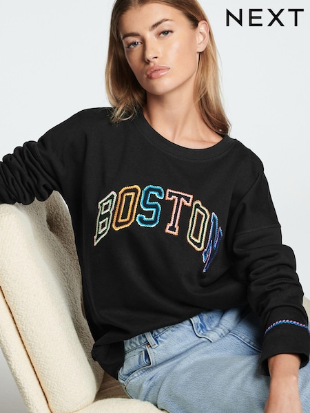 Black Boston Stitched Detail Graphic Sweatshirt (521923) | €14