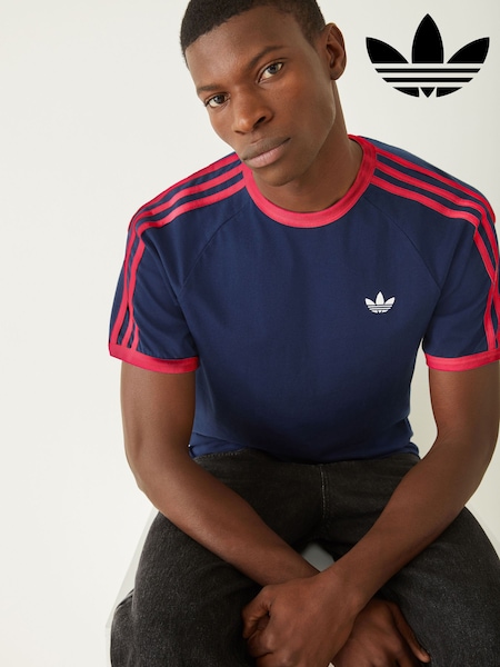 Navy Blue/Red - Regular Adidas Originals 3-stripes T-shirt
