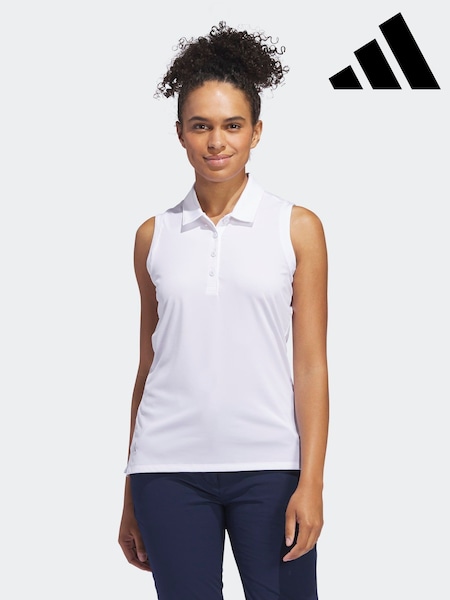 White - Adidas Golf Ultimate 365 Solid Sleeveless Polo Shirt