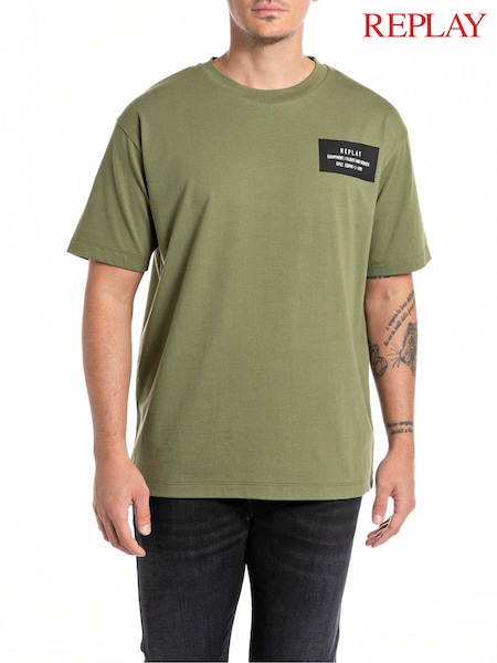 Replay Green Uprising Army Slogan Printed 100% Cotton T-Shirt (523268) | € 39