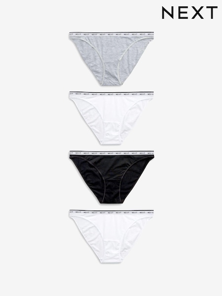 White/Black/Grey High Leg Cotton Rich Logo Knickers 4 Pack (523321) | $19