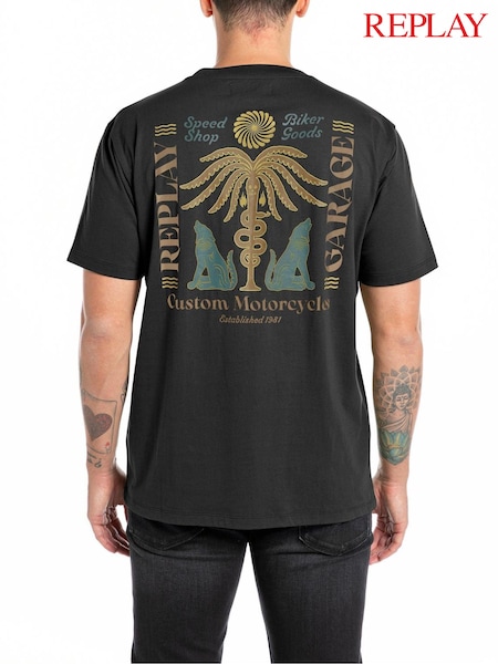 Replay Black Briker Evolution Back Print 100% Cotton T-Shirt (523334) | €21.50