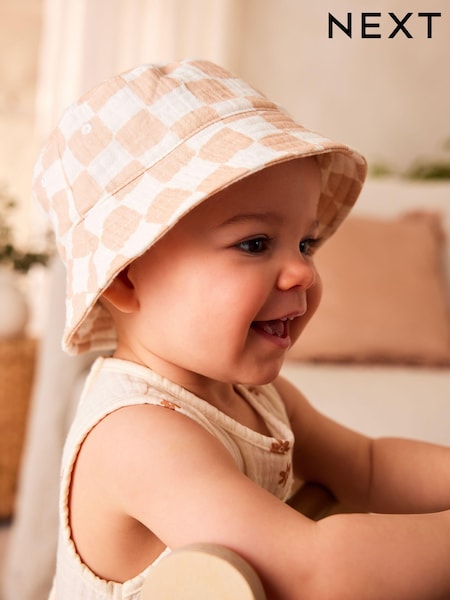 Neutral Checkerboard Baby Bucket Hat (0mths-2yrs) (523424) | AED23