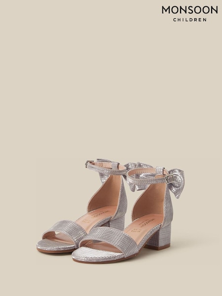Silver - Monsoon Open-toe Bow Metallic Block Heel Sandals