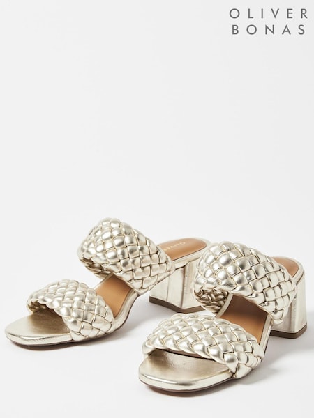 Oliver Bonas Gold Weave Block Heeled Leather Sandals (523788) | €25
