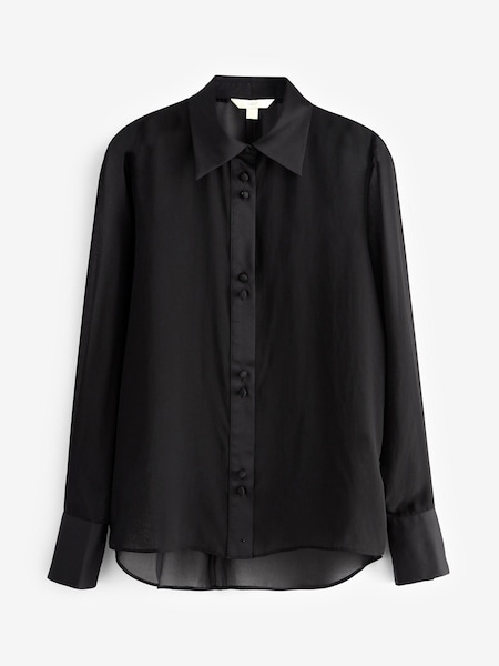 Black Satin Trim Long Sleeve Sheer Shirt (524370) | €6