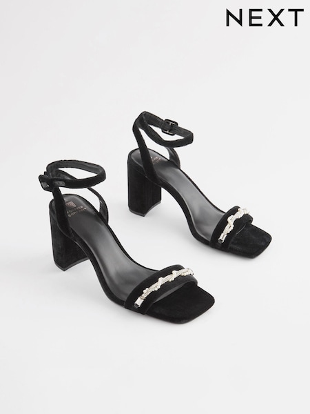Black Forever Comfort® Pearl Trim Block Heel Sandals (524610) | €27