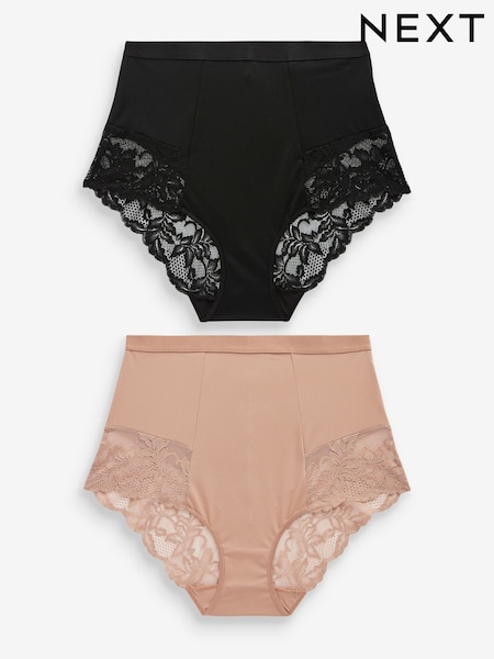Black / Praline Nude Print Tummy Control Shaping Lace Back Brazilian Knickers 2 Pack (524727) | €28