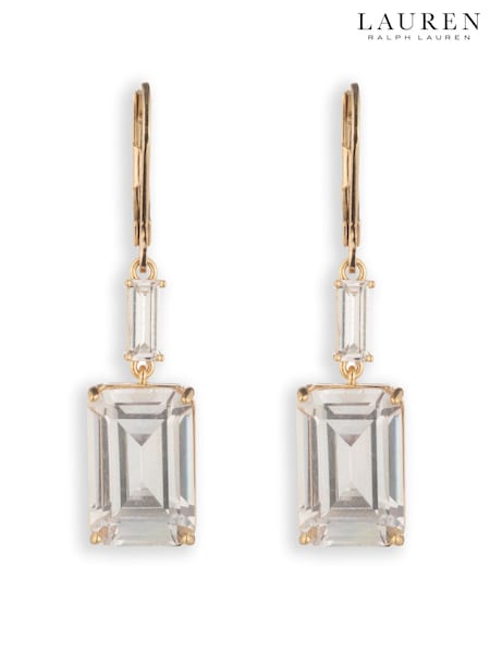 لون ذهبي - Lauren Ralph Lauren Crystal Double Drop Earrings